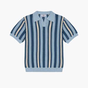 EUC Chez Rien Crochet Johnny Collar Polo in Sky colorway